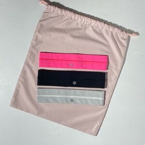 Lululemon Set of 3 Stretchy Headbands Hot Pink Black Grey Excellent $54 Retail